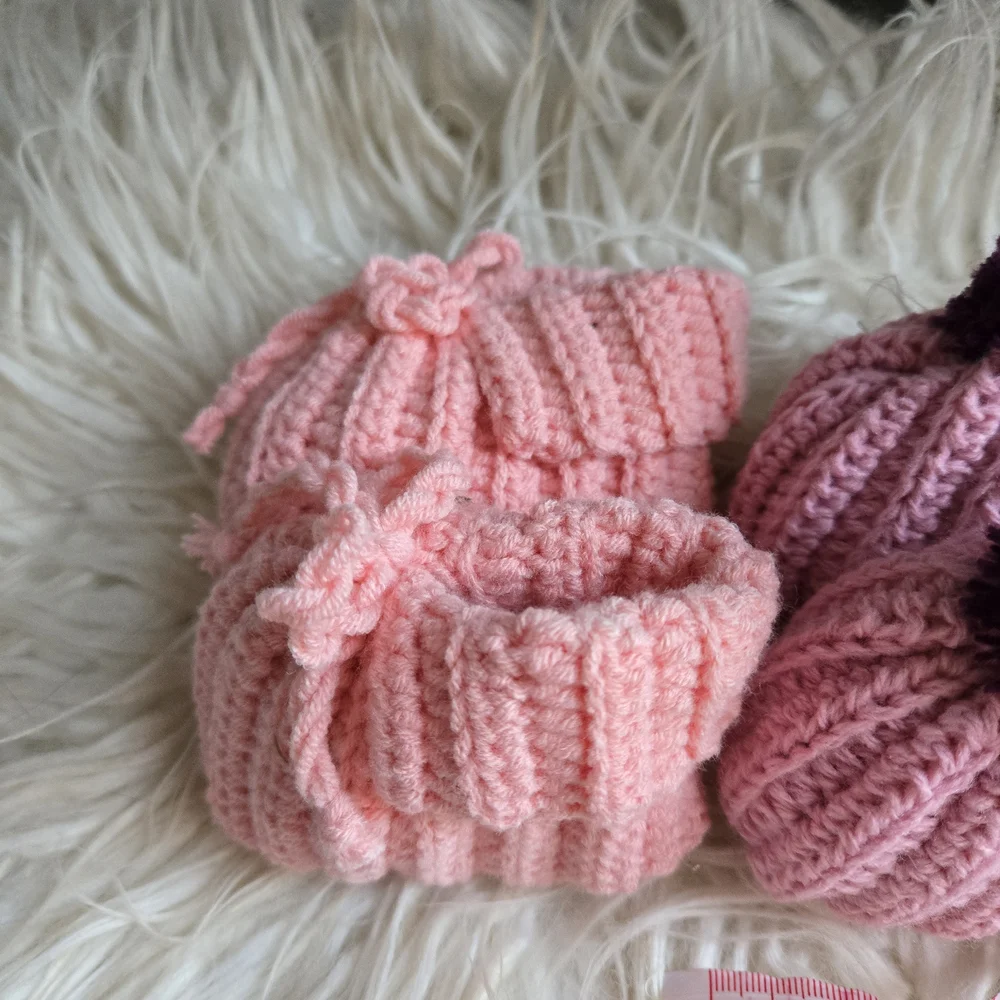 Pink and Purple Knit Baby Booties